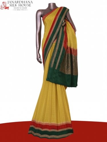Pure Handloom Zari Butta Banarasi Crepe Silk Saree